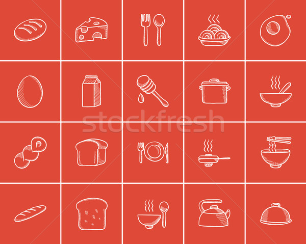 Stock photo: Food and drink sketch icon set.