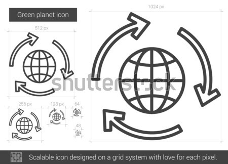 Foto stock: Verde · planeta · linha · ícone · vetor · isolado