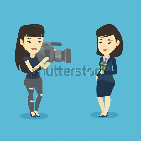 Tv muhabir operatör kadın mikrofon Stok fotoğraf © RAStudio