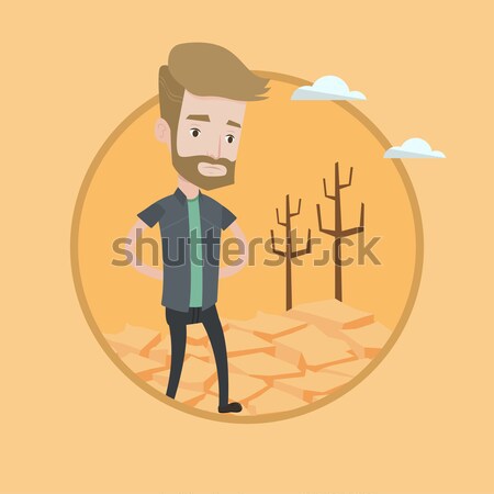 Stock photo: Sad man in the desert vector illustration.