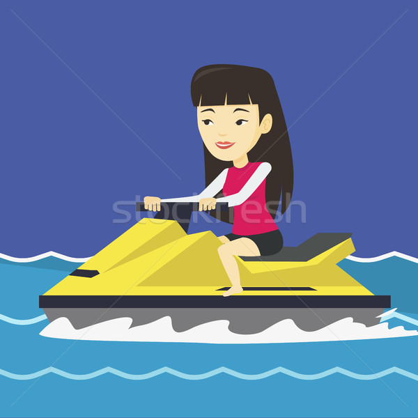 Asian vrouw opleiding jetski zee zomer Stockfoto © RAStudio