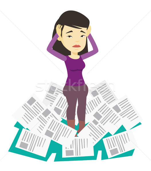 Stressed business woman having lots of work to do. Stock photo © RAStudio