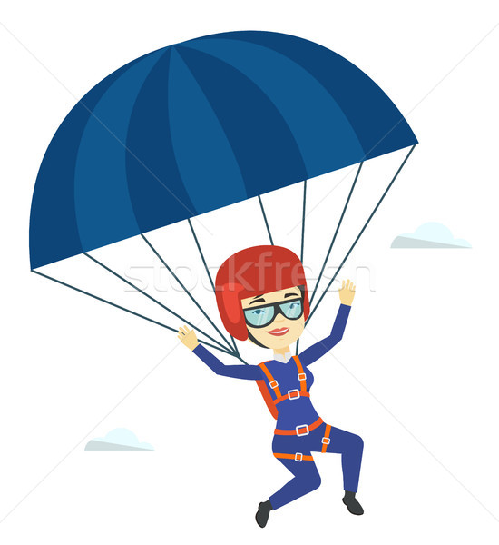 Young happy woman flying with parachute. Stock photo © RAStudio