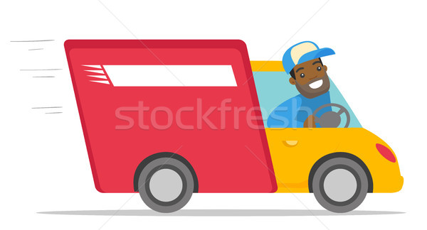 Courrier conduite camion de livraison homme heureux regarder [[stock_photo]] © RAStudio