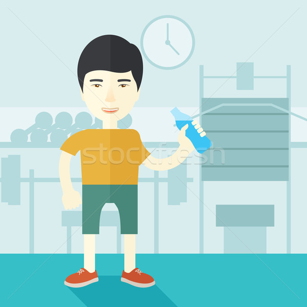 Mann Trinkwasser asian Gentleman Fitnessstudio Vektor Stock foto © RAStudio