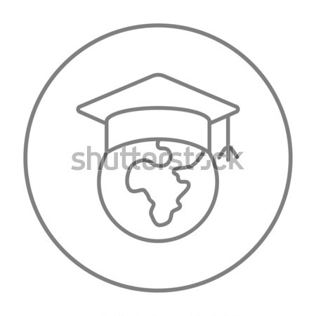 Globe in graduation cap line icon. Stock photo © RAStudio