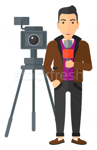 Tv repórter trabalhando câmera em pé microfone Foto stock © RAStudio