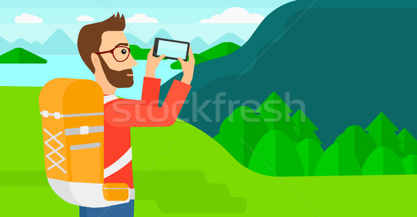 Backpacker fotografie om barba Imagine de stoc © RAStudio