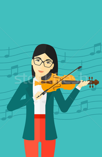 Femme jouer violon asian bleu notes de musique [[stock_photo]] © RAStudio