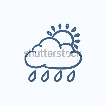 Cloud With Rain And Sun Sketch Icon Vector Illustration