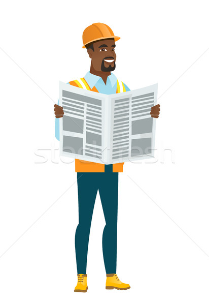African-american builder reading newspaper. Stock photo © RAStudio