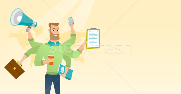 Stock photo: Man coping with multitasking vector illustration.