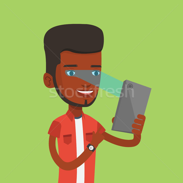 Człowiek tęczówki skaner telefonu komórkowego uśmiechnięty smart Zdjęcia stock © RAStudio