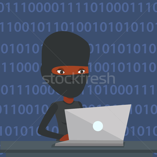 Hacker za pomocą laptopa informacji komputera maska pracy Zdjęcia stock © RAStudio