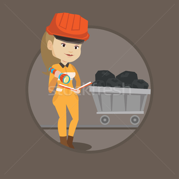 Stock photo: Miner checking documents vector illustration.
