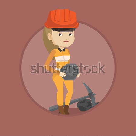 Stock photo: Miner holding coal in hands vector illustration.