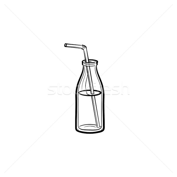 Glass bottle of milkshake with straw line icon. Stock photo © RAStudio