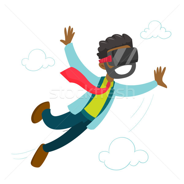 A black man in virtual reality headset flying in the air. Stock photo © RAStudio