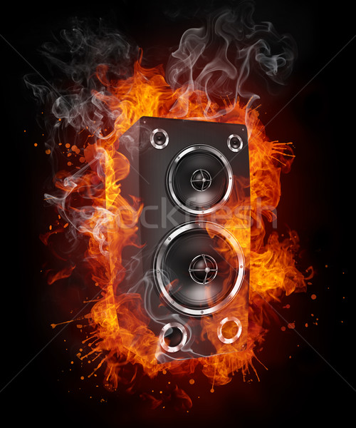Acústico altavoz fuego aislado negro gráficos Foto stock © RAStudio
