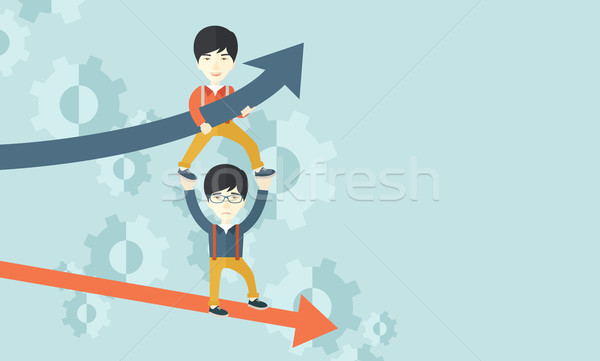 Two aisan guy in two arrows going up and down.  Stock photo © RAStudio