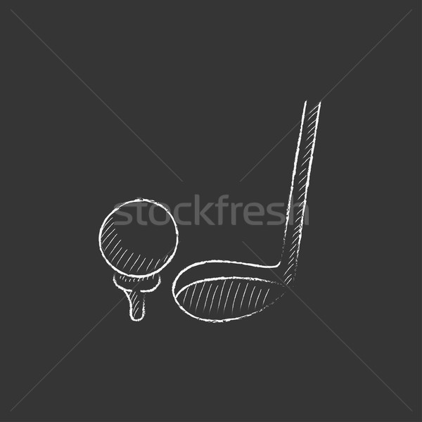 Golf ball and putter. Drawn in chalk icon. Stock photo © RAStudio