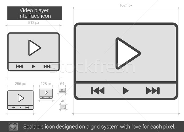 Stock fotó: Videó · játékos · interfész · vonal · ikon · vektor