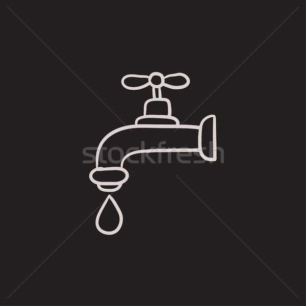 Stock photo: Dripping tap with drop sketch icon.