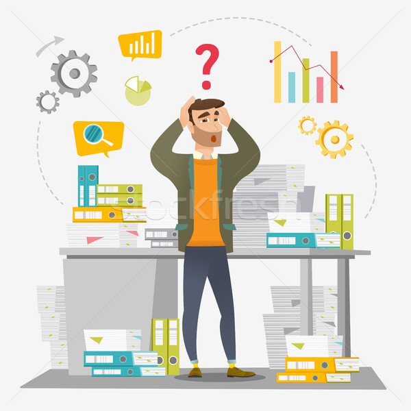 Businessman overloaded with work with papers. Stock photo © RAStudio