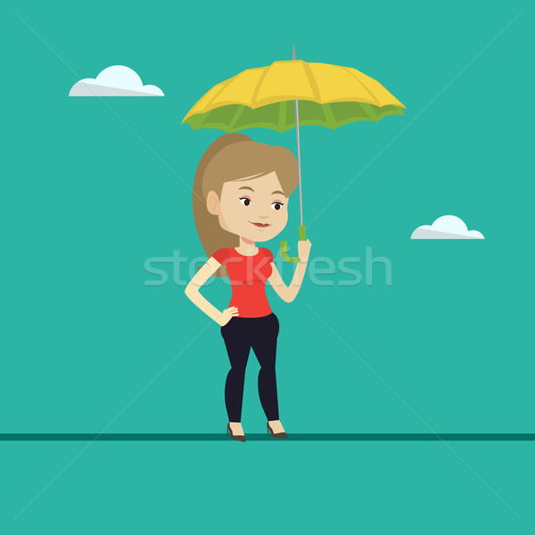 Business woman równoważenie lina spaceru parasol strony Zdjęcia stock © RAStudio