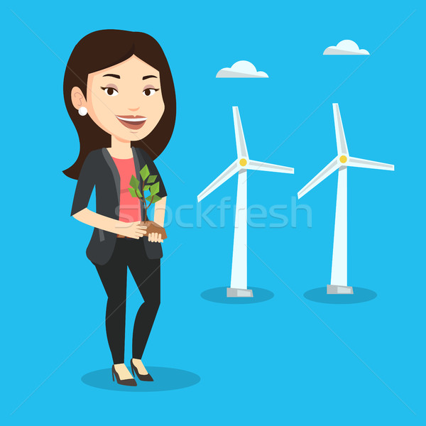 Woman holding small plant vector illustration. Stock photo © RAStudio