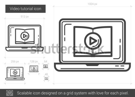 Videó tutorial vonal ikon vektor izolált Stock fotó © RAStudio