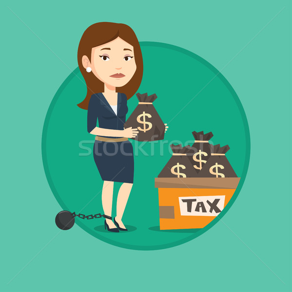 Chained woman with bags full of taxes. Stock photo © RAStudio