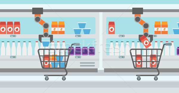 Robotic arm putting groceries in shopping trolley. Stock photo © RAStudio