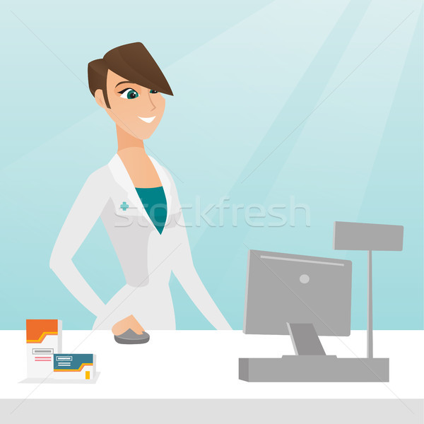 Pharmacist at counter with cash box. Stock photo © RAStudio