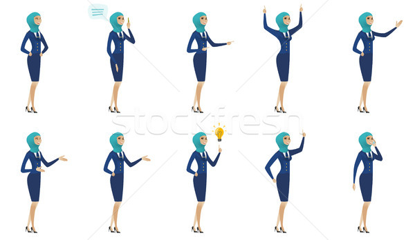 Young muslim stewardess vector illustrations set. Stock photo © RAStudio