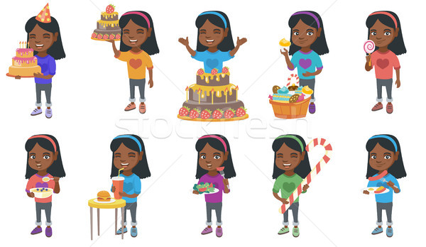 Little african girl vector illustrations set. Stock photo © RAStudio