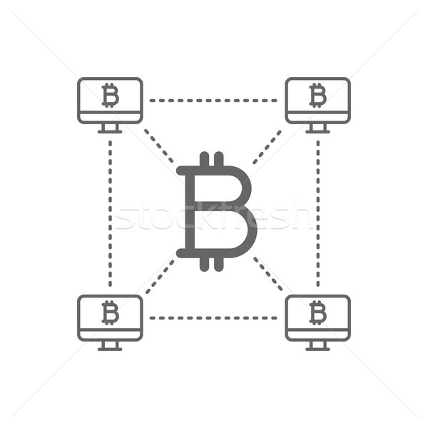 Bitcoin with decentralized blockchain line icon. Stock photo © RAStudio