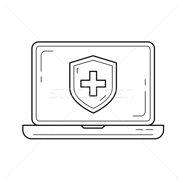 Foto stock: Antivirus · línea · icono · vector · aislado · blanco