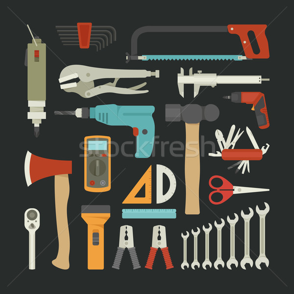 Hand tools icon set , flat design Stock photo © ratch0013