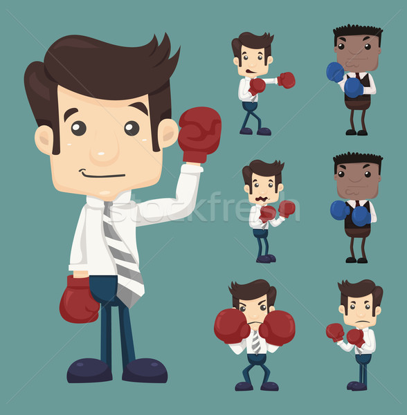 Set of businessman fight with boxing gloves characters poses  Stock photo © ratch0013