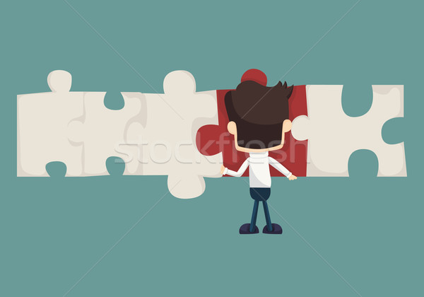 Set of businessman holding up jigsaw puzzle pieces as a solution Stock photo © ratch0013