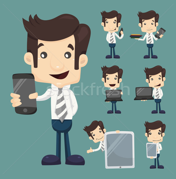 Set of businessman show tablet and smart phone characters poses Stock photo © ratch0013