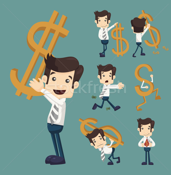 Set of businessman with dollar sign characters poses Stock photo © ratch0013