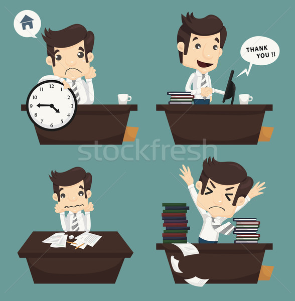 Stock photo: Set of businessman sitting on desk , office worker