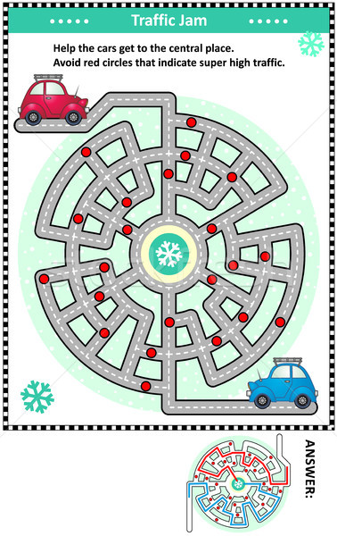 Winter traffic jam road maze with two cars Stock photo © ratselmeister