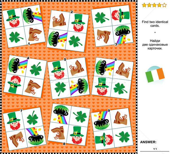 Visual riddle - find two identical cards with St. Patrick's Day symbols Stock photo © ratselmeister
