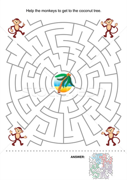 Maze game for kids - monkeys and coconut tree Stock photo © ratselmeister