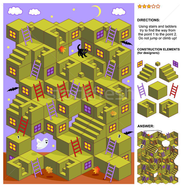 Autumn or Halloween 3d maze game with stairs and ladders Stock photo © ratselmeister