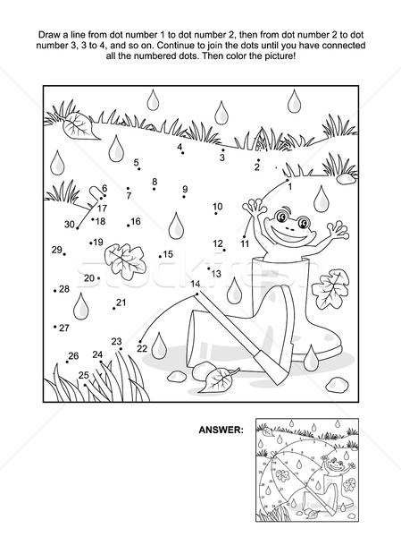 Dot-to-dot and coloring page - umbrella, gumboots, frog Stock photo © ratselmeister