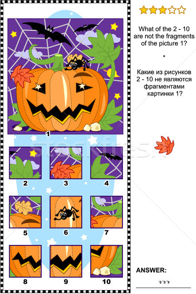 Halloween logic picture puzzle with pumpkin, bats and spider - what does not belong? Stock photo © ratselmeister